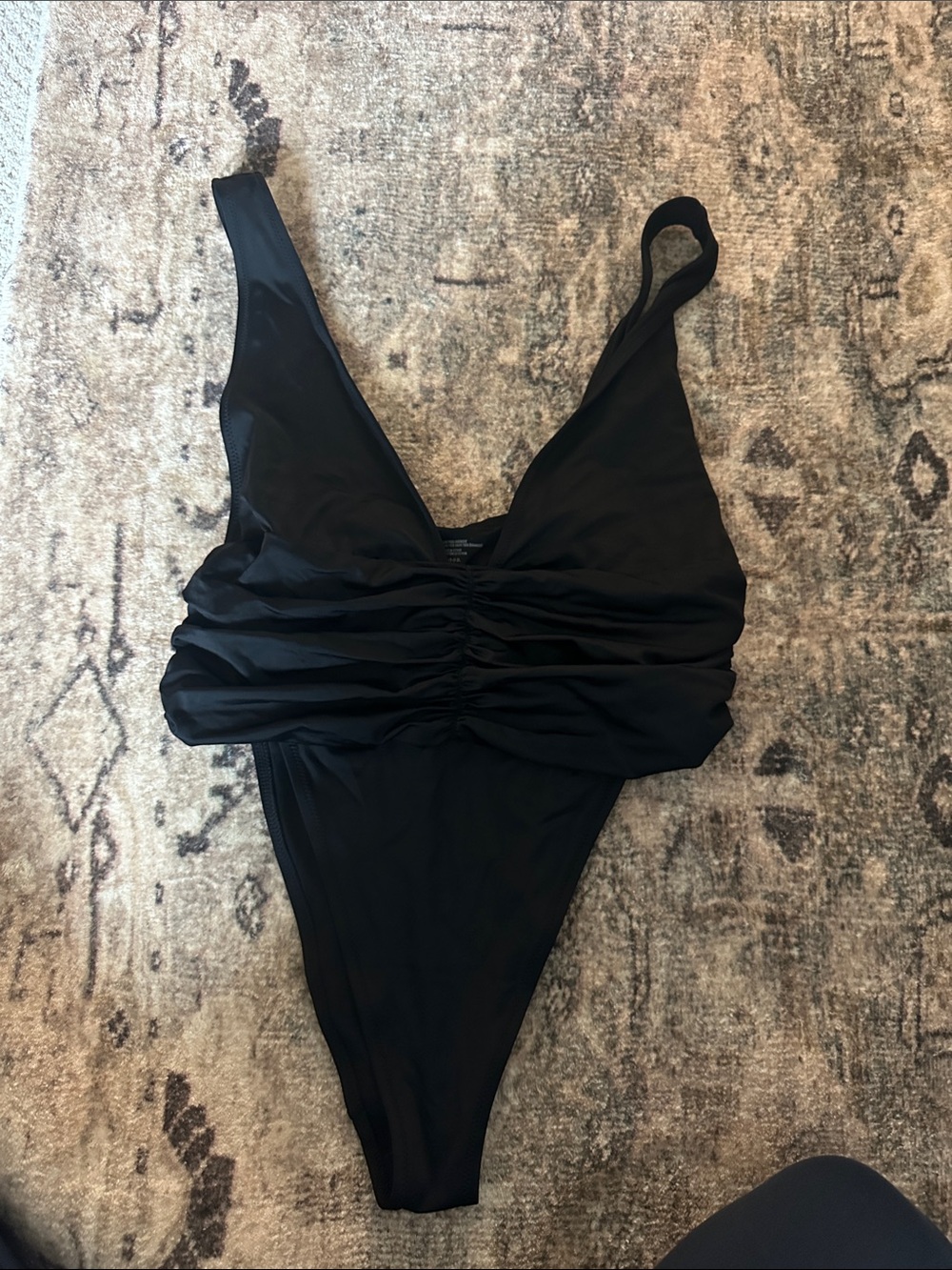 aerie Black One-Piece Swimsuit with Ruched Front